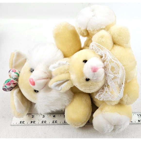 D & K Stores Bunny Rabbit Plush Mom Baby Yellow Stuffed Animal Bow Easter 10 in - Picture 8 of 8